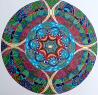 Mandala for George. 11″x14″ – coloured pen on paper. (Drwg #5)