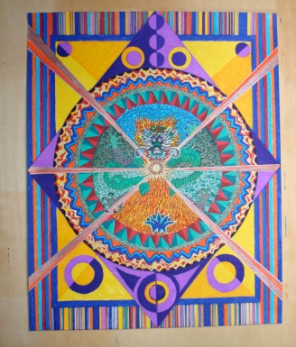Mandala for Jesse. 16.5×20.5″. coloured pen on paper. (Drwg #3)